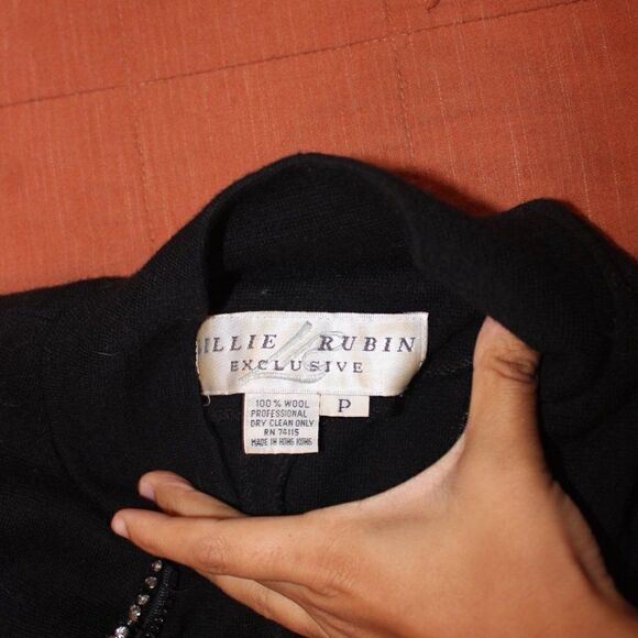 Lillie Rubin Black Wool Zipped Front High Neck Bodycon Dress Women's Size P - Picture 8 of 9